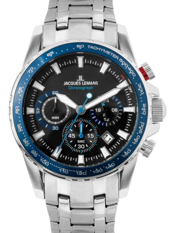 Jacques Lemans Herrenuhren-Liverpool Chrono schwarz blau 1-2099E