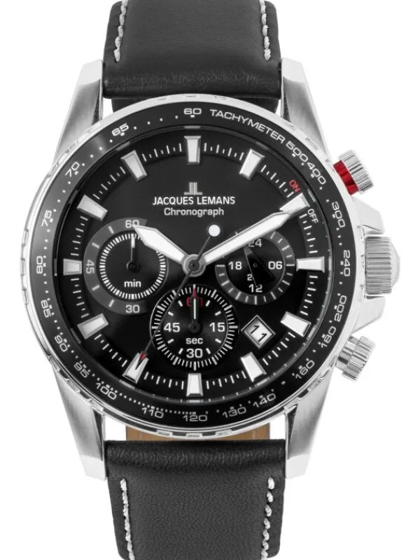 Jacques Lemans Herrenuhren-Liverpool Chrono schwarz Leder 1-2099A