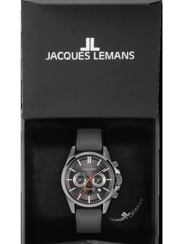 Jacques Lemans Herrenuhren-Liverpool Chrono grau Leder 1-2119A