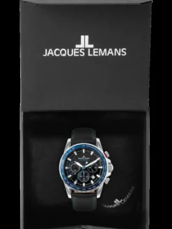 Jacques Lemans Herrenuhren-Liverpool Chrono schw.blau Leder 1-2099B.1