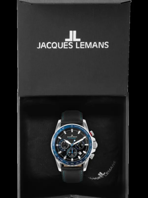 Jacques Lemans Herrenuhren-Liverpool Chrono schw.blau Leder 1-2099B.1