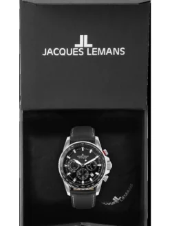 Jacques Lemans Herrenuhren-Liverpool Chrono schwarz Leder 1-2099A