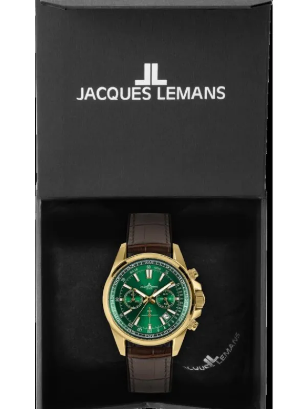 Jacques Lemans Herrenuhren-Liverpool Chrono grün Leder 1-2117H