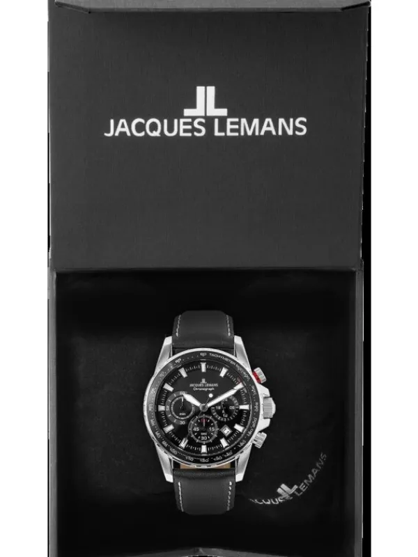 Jacques Lemans Herrenuhren-Liverpool Chrono schwarz Leder 1-2099A
