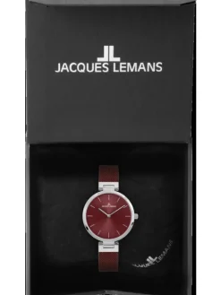 Jacques Lemans Damenuhren-Milano 34 rotes Band 1-2110I