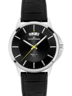 Jacques Lemans Herrenuhren-Sydney 42mm Schwarz Leder 1-1540A