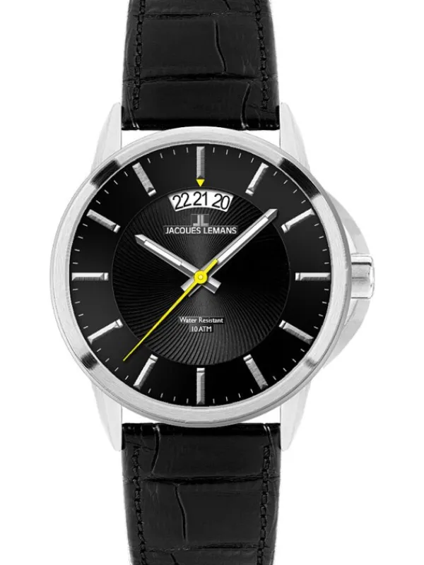 Jacques Lemans Herrenuhren-Sydney 42mm Schwarz Leder 1-1540A