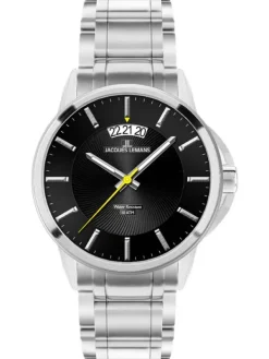 Jacques Lemans Herrenuhren-Sydney 42mm Schwarz Stahlarmband 1-1540D