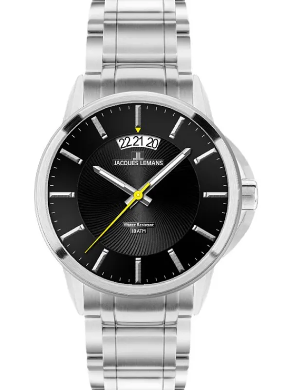 Jacques Lemans Herrenuhren-Sydney 42mm Schwarz Stahlarmband 1-1540D