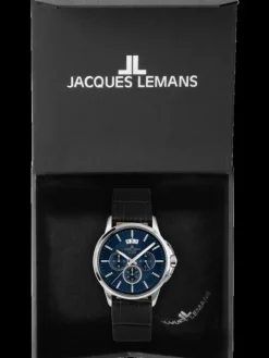 Jacques Lemans Herrenuhren-Sydney 42mm Chrono Leder blau 1-1542G