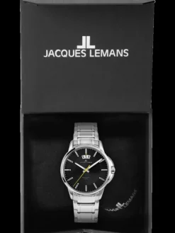 Jacques Lemans Herrenuhren-Sydney 42mm Schwarz Stahlarmband 1-1540D
