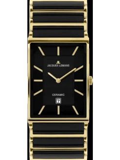 Jacques Lemans Herrenuhren-York Ceramic schw./goldf. 28mm 1-1593.1G