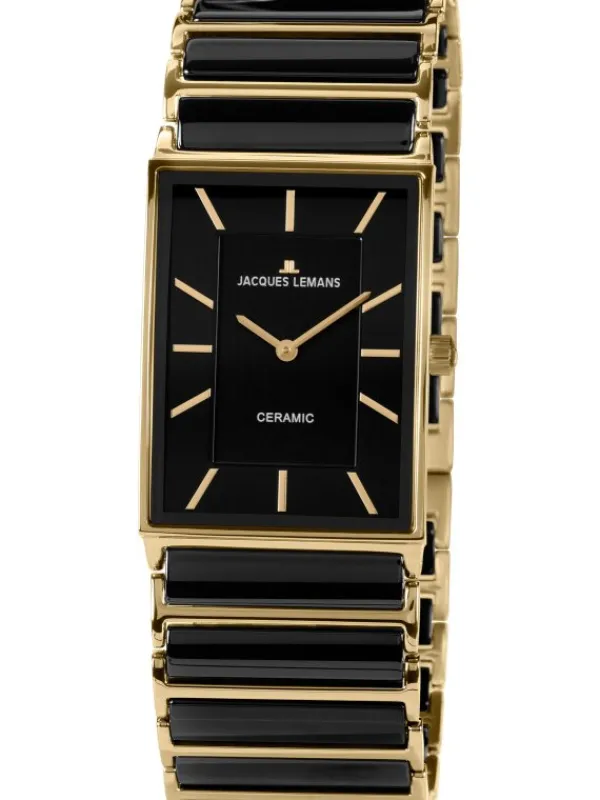 Jacques Lemans Damenuhren-York Ceramic schwarz/goldf. 20mm 1-1651D