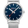 MONDAINE Herrenuhren-Classic 40 mm, gebürstet, blau, Milanese A660.30360.40SBJ