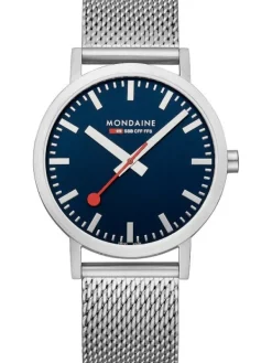 MONDAINE Herrenuhren-Classic 40 mm, gebürstet, blau, Milanese A660.30360.40SBJ