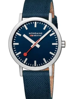 MONDAINE Herrenuhren-Classic 40 mm, gebürstet, blau A660.30360.40SBD