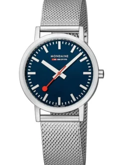 MONDAINE Herrenuhren | Damenuhren-Classic 36 mm, gebürstet, blau, Milanese A660.30314.40SBJ