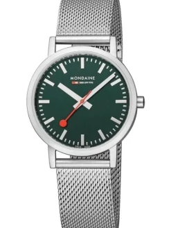 MONDAINE Herrenuhren | Damenuhren-Classic 36 mm, gebürstet, grün, Milanese A660.30314.60SBJ