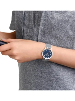 MONDAINE Herrenuhren | Damenuhren-Classic 36 mm, gebürstet, blau, Milanese A660.30314.40SBJ
