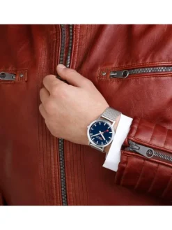 MONDAINE Herrenuhren-Classic 40 mm, gebürstet, blau, Milanese A660.30360.40SBJ