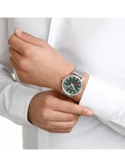 MONDAINE Herrenuhren-Classic 40 mm, gebürstet, grün, Milanese A660.30360.60SBJ