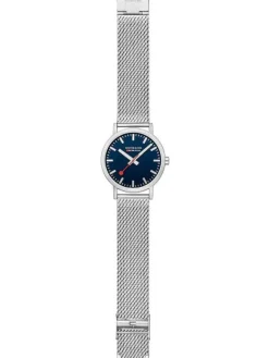 MONDAINE Herrenuhren-Classic 40 mm, gebürstet, blau, Milanese A660.30360.40SBJ