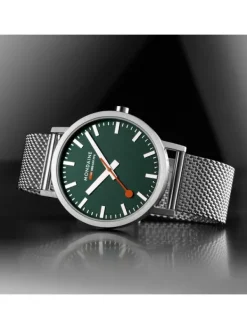 MONDAINE Herrenuhren-Classic 40 mm, gebürstet, grün, Milanese A660.30360.60SBJ