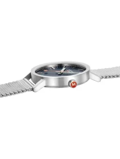 MONDAINE Herrenuhren-Classic 40 mm, gebürstet, blau, Milanese A660.30360.40SBJ