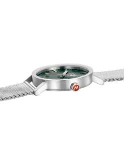 MONDAINE Herrenuhren-Classic 40 mm, gebürstet, grün, Milanese A660.30360.60SBJ