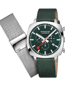 MONDAINE Herrenuhren-Cushion Chrono 41mm Set Grün MSL.41460.LF.SET