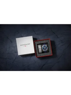 MONDAINE Herrenuhren-Cushion Chrono 41mm Set Blau MSL.41440.LD.SET