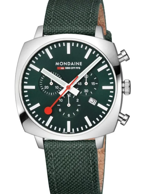 MONDAINE Herrenuhren-Cushion Chrono 41mm Set Grün MSL.41460.LF.SET
