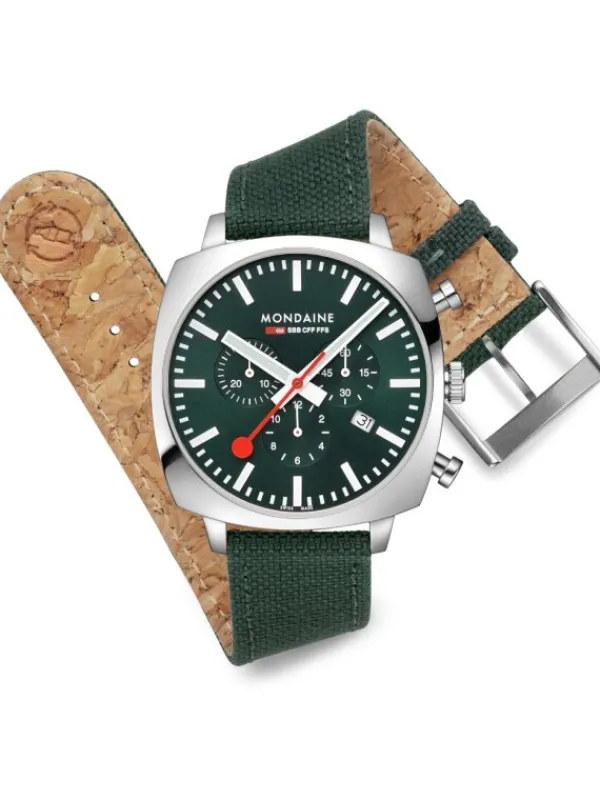 MONDAINE Herrenuhren-Cushion Chrono 41mm Set Grün MSL.41460.LF.SET