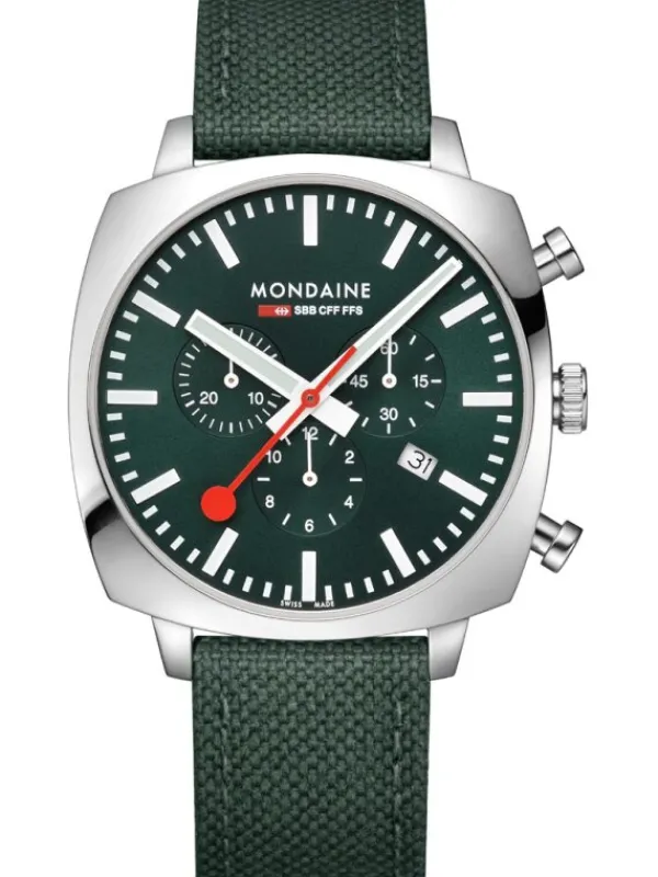 MONDAINE Herrenuhren-Cushion Chrono 41mm Set Grün MSL.41460.LF.SET