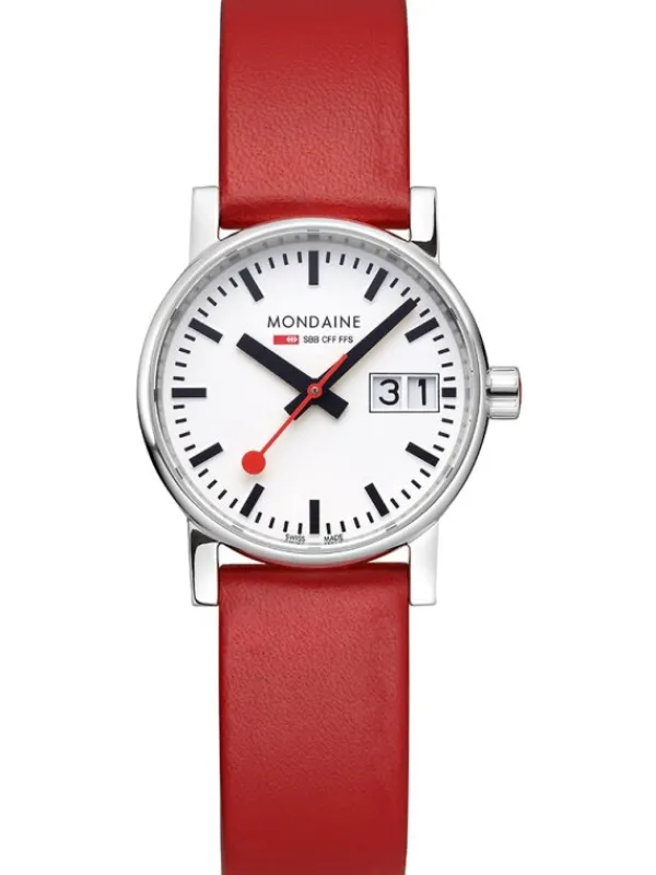 MONDAINE Damenuhren-evo2, 30 mm Leder vegan rot Datum MSE.30210.LCV