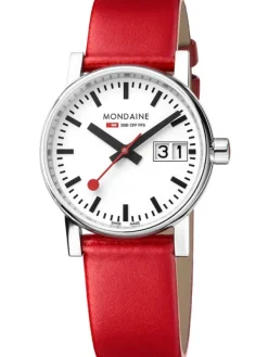 MONDAINE Damenuhren-evo2, 30 mm Leder vegan rot Datum MSE.30210.LCV
