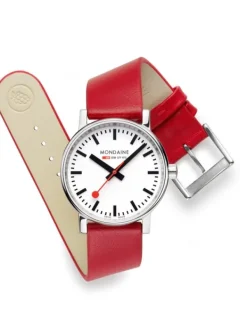 MONDAINE Herrenuhren | Damenuhren-evo2, 35 mm Leder vegan rot MSE.35110.LCV
