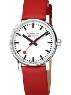 MONDAINE Herrenuhren | Damenuhren-evo2, 35 mm Leder vegan rot MSE.35110.LCV