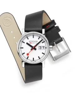 MONDAINE Damenuhren-evo2, 30 mm Weiß Leder vegan Datum MSE.30210.LBV