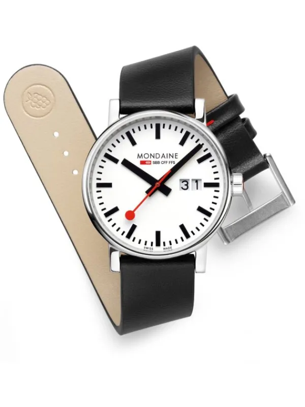 MONDAINE Herrenuhren-evo2, 40 mm Weiß Leder vegan Datum MSE.40210.LBV
