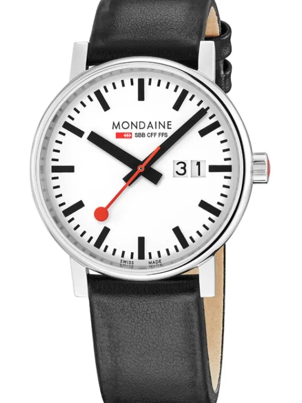 MONDAINE Herrenuhren-evo2, 40 mm Weiß Leder vegan Datum MSE.40210.LBV
