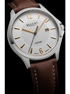 REGENT Herrenuhren-Armbanduhr Edelstahl Lederband GM-1631
