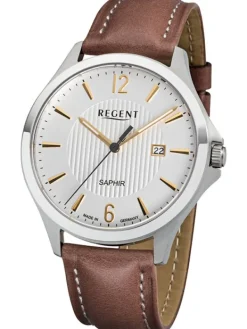 REGENT Herrenuhren-Armbanduhr Edelstahl Lederband GM-1631