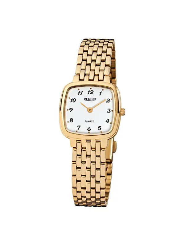REGENT Damenuhren-Damenuhr eckig goldf. F-521
