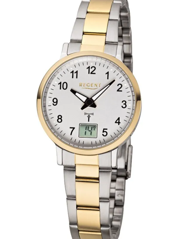 REGENT Damenuhren-Damenuhr Funk bicolor Gliederband FR258