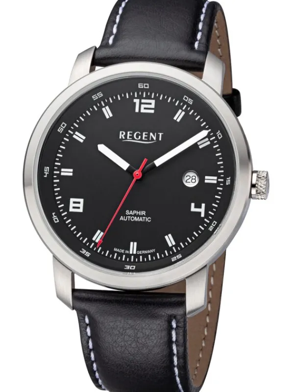 REGENT Herrenuhren-Herrenuhr Automatik 44 mm schwarz Lederband GM-2104
