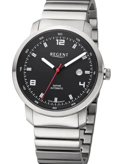REGENT Herrenuhren-Herrenuhr Automatik 44 mm schwarz Metallband GM-2106
