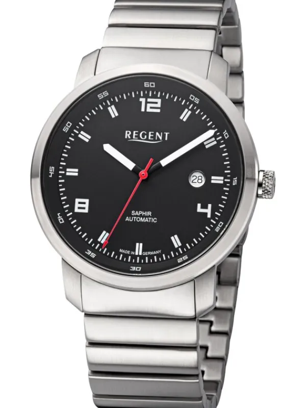 REGENT Herrenuhren-Herrenuhr Automatik 44 mm schwarz Metallband GM-2106