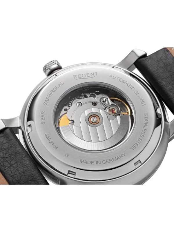 REGENT Herrenuhren-Herrenuhr Automatik 44 mm schwarz Lederband GM-2104