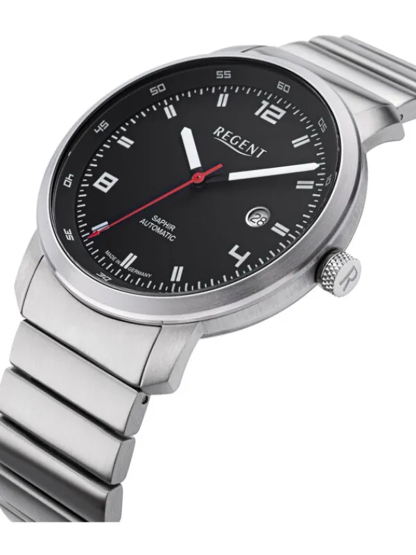 REGENT Herrenuhren-Herrenuhr Automatik 44 mm schwarz Metallband GM-2106